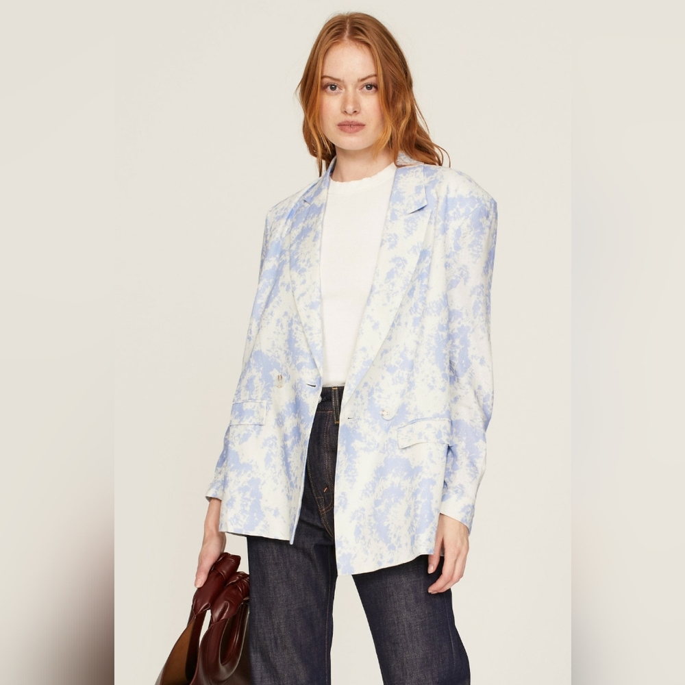 Thakoon X RTR Womens Blue White Tie Dye Blazer Size 12
